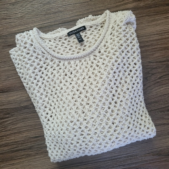 Eileen Fisher Bone Peruvian Boucle Crew Neck Pullover Top Size M Sweater - Picture 2 of 9